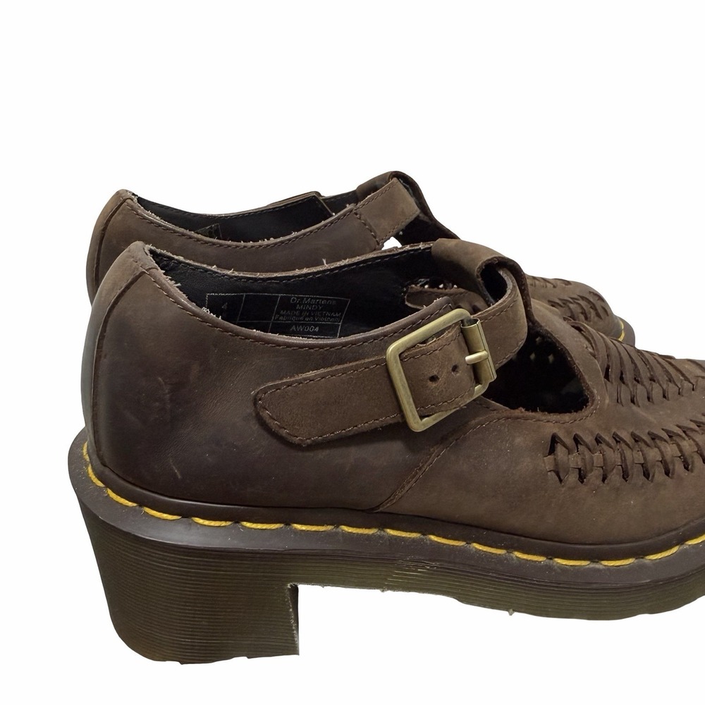 Dr Martens Womens Mindy Woven Vamp T-Bar Mary Jane Shoes US 6 Chunky Heel Brown - Picture 3 of 13